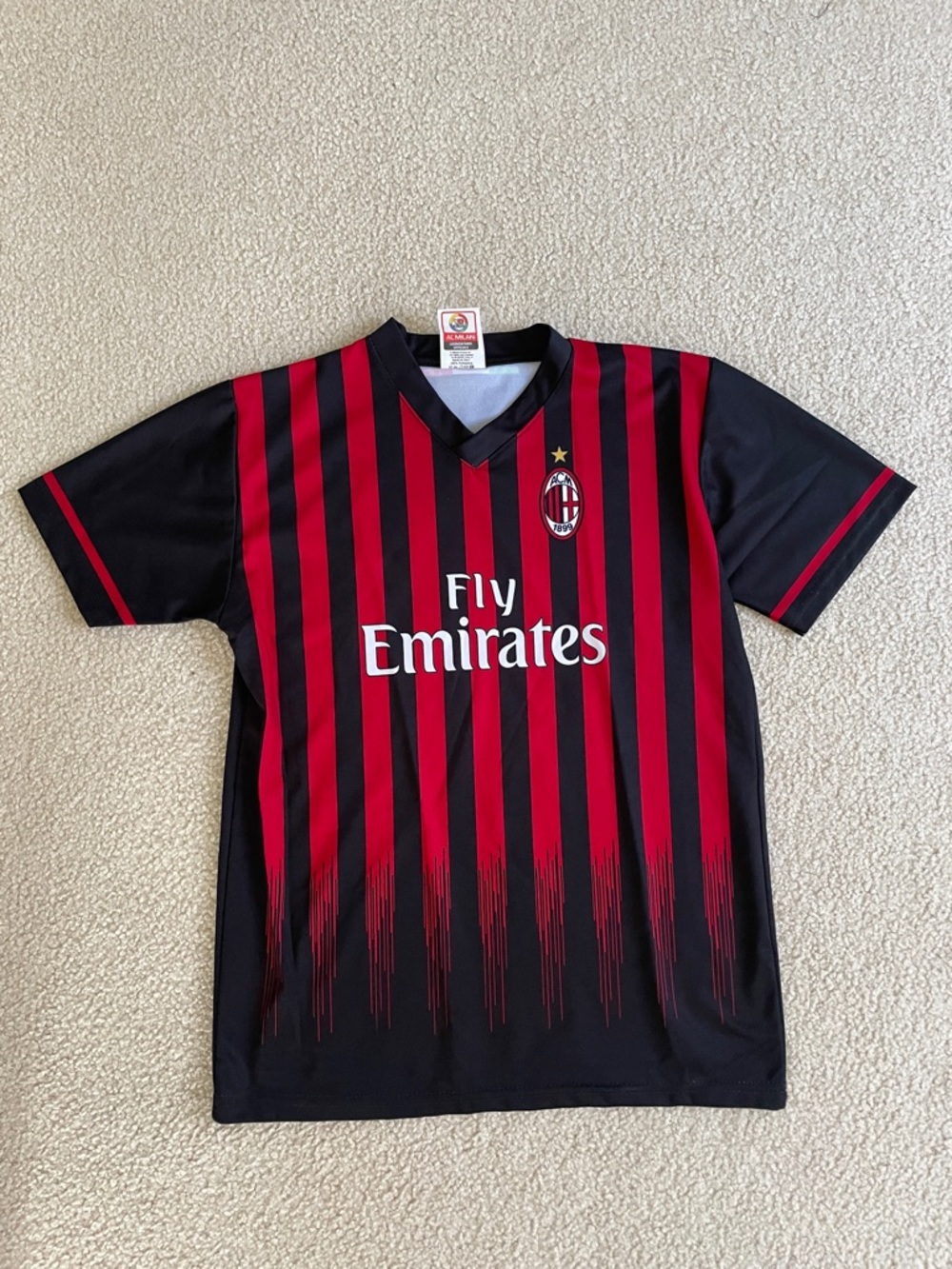AC Milan Home Soccer Jersey - Red & Black Fly Emirates